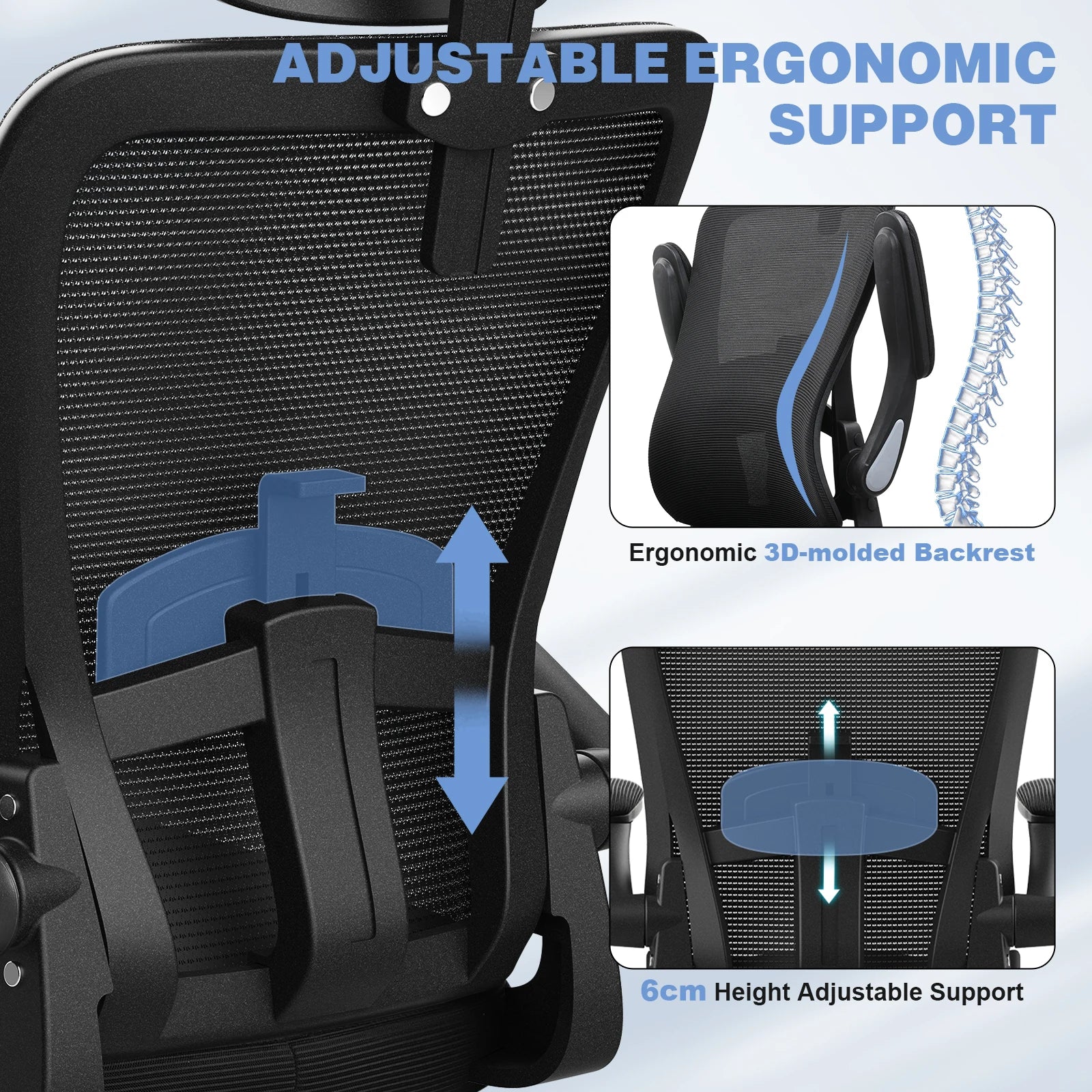 COMHOMA Office Chair with Flip-up Armrests, Ergonomic Office Desk Chair with Lumbar Support Height Adjustable Desk Chair