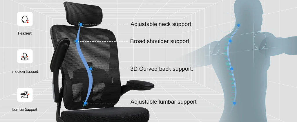 COMHOMA Office Chair with Flip-up Armrests, Ergonomic Office Desk Chair with Lumbar Support Height Adjustable Desk Chair