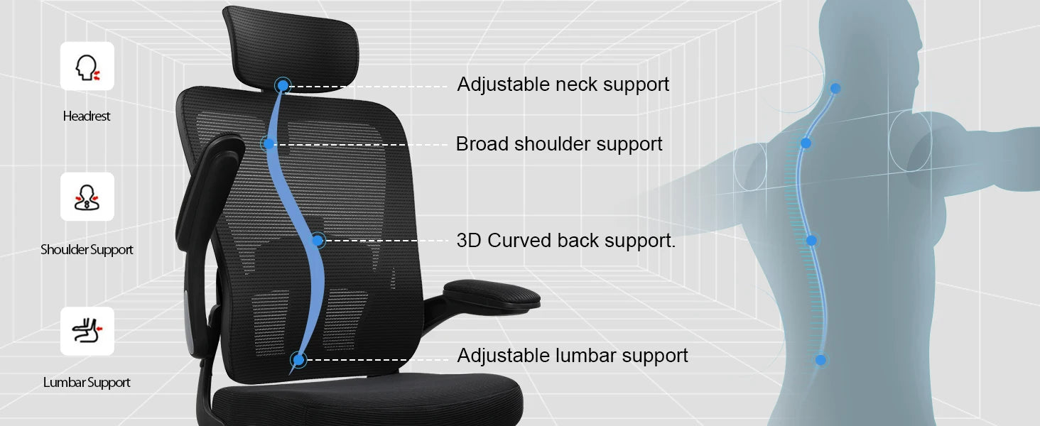 COMHOMA Office Chair with Flip-up Armrests, Ergonomic Office Desk Chair with Lumbar Support Height Adjustable Desk Chair