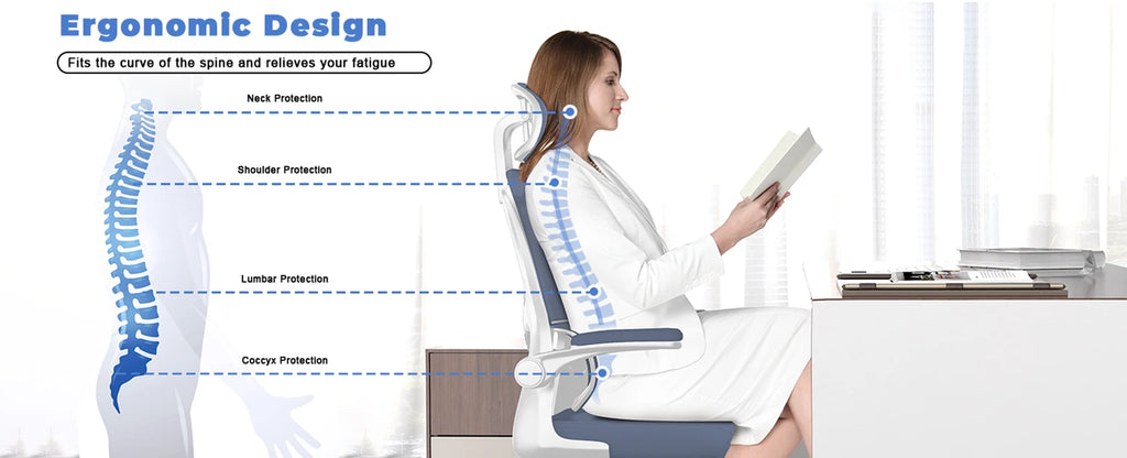 naspaluro Ergonomic Office Chair with Lumbar Support, Home Office Desk Computer Chairs Adjustable Headrest and Flip-up Armrests