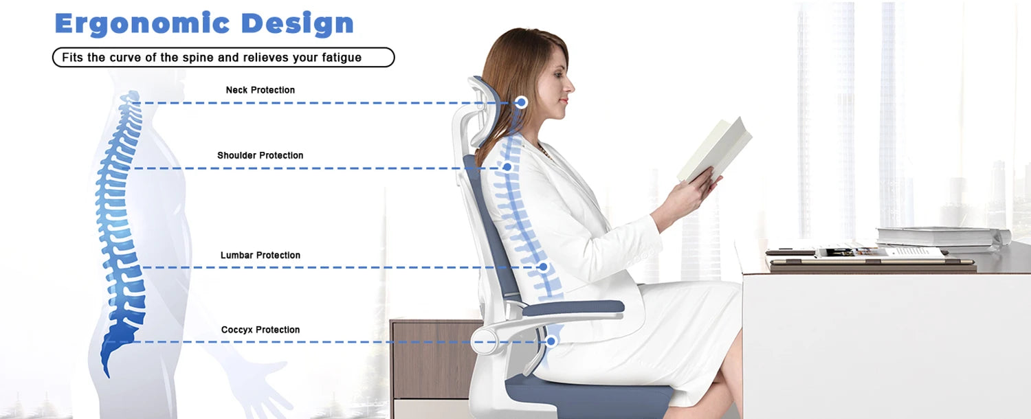 naspaluro Ergonomic Office Chair with Lumbar Support, Home Office Desk Computer Chairs Adjustable Headrest and Flip-up Armrests