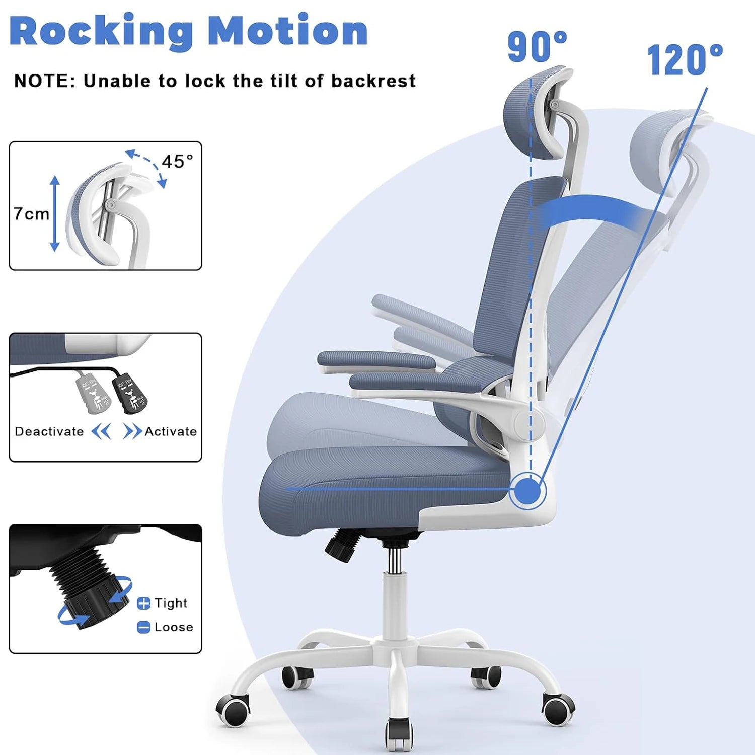 naspaluro Ergonomic Office Chair with Lumbar Support, Home Office Desk Computer Chairs Adjustable Headrest and Flip-up Armrests