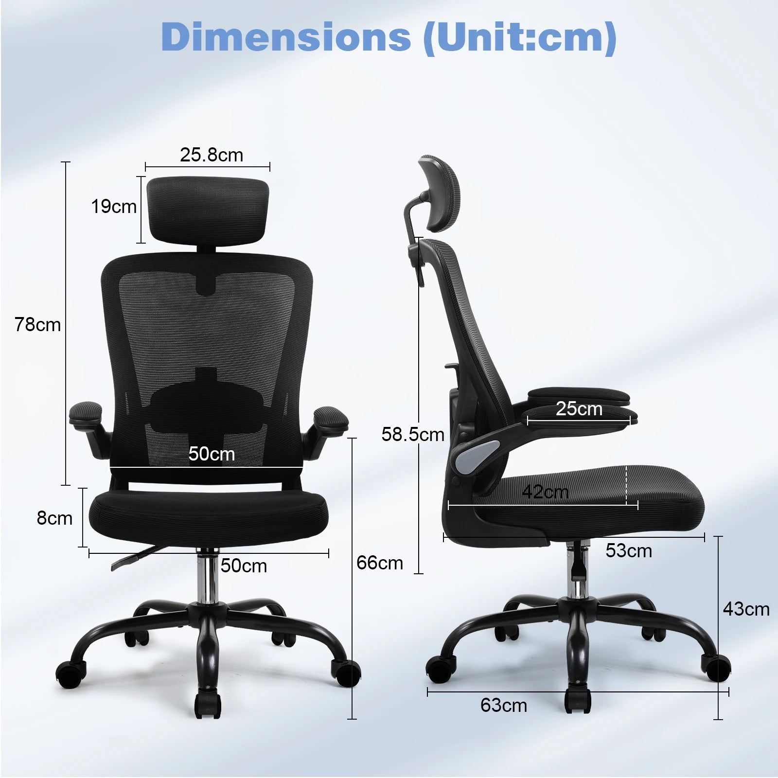 COMHOMA Office Chair with Flip-up Armrests, Ergonomic Office Desk Chair with Lumbar Support Height Adjustable Desk Chair