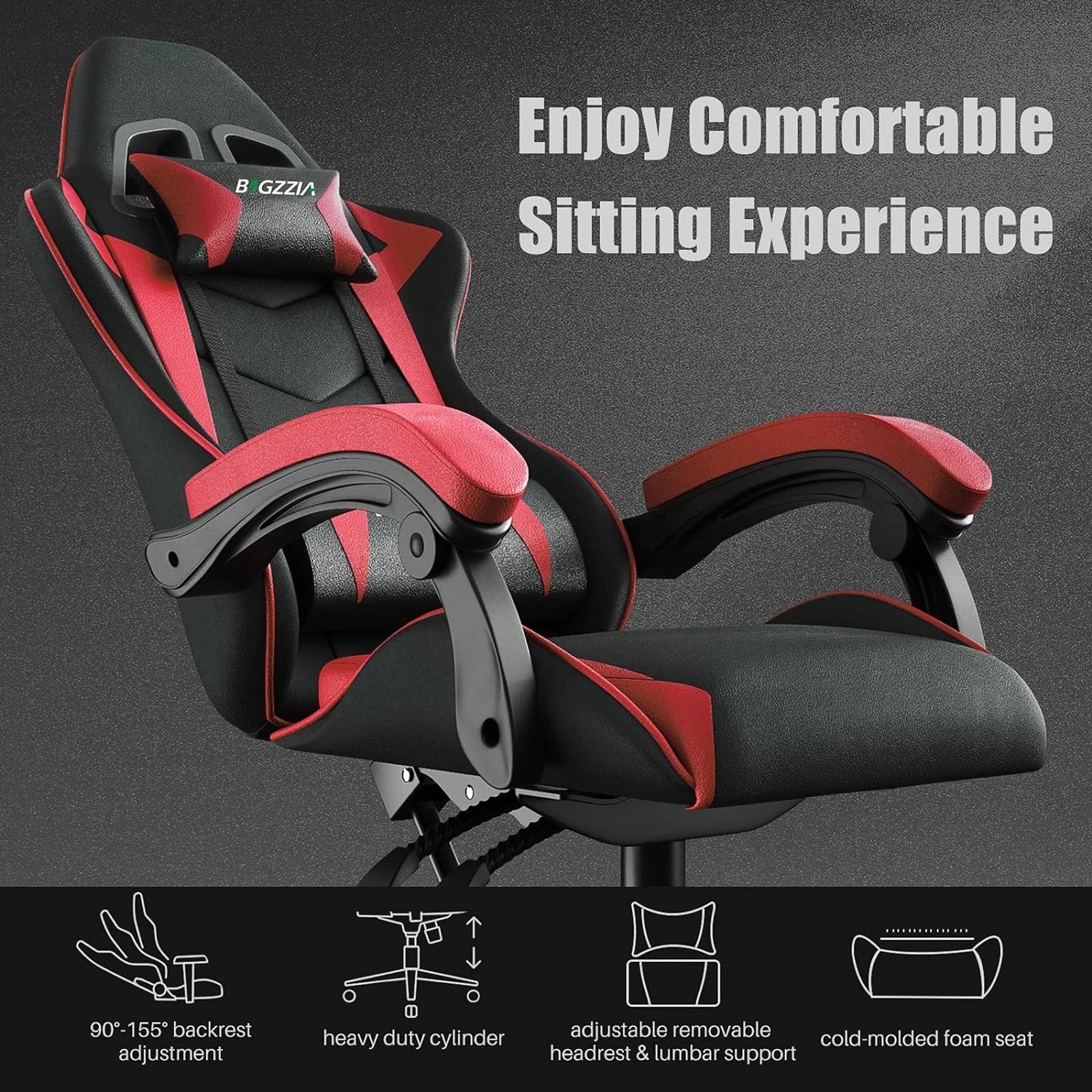 bigzzia Gaming Chair Office Chair Desk Chair Swivel Heavy Duty Chair Ergonomic Design with Cushion and Reclining Back Support