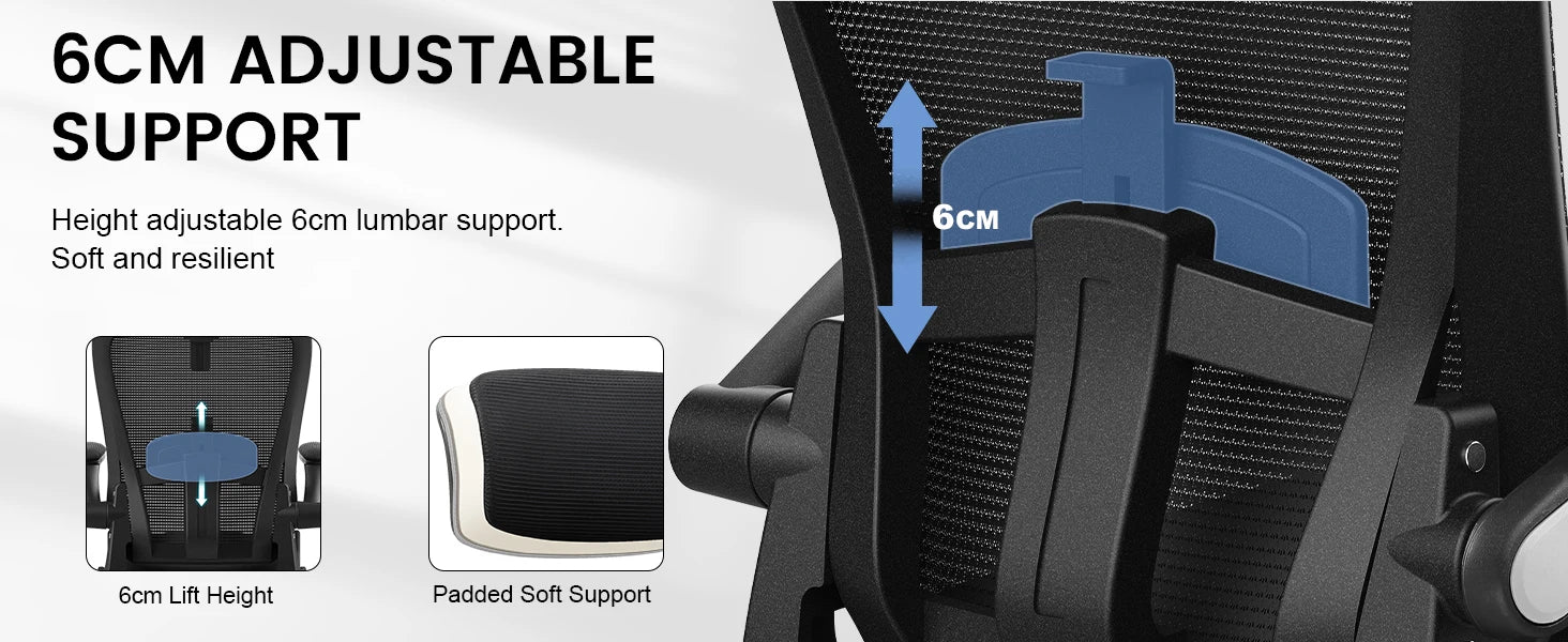 COMHOMA Office Chair with Flip-up Armrests, Ergonomic Office Desk Chair with Lumbar Support Height Adjustable Desk Chair