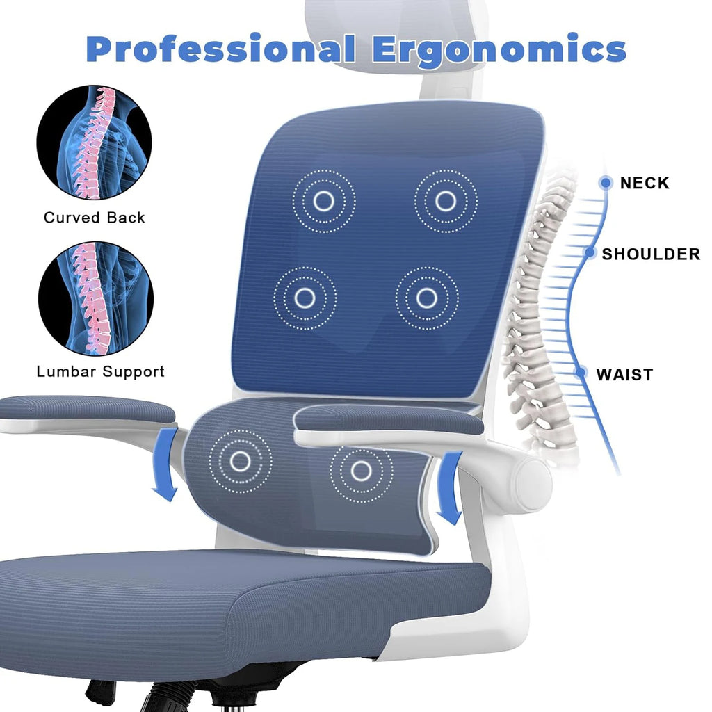 naspaluro Ergonomic Office Chair with Lumbar Support, Home Office Desk Computer Chairs Adjustable Headrest and Flip-up Armrests