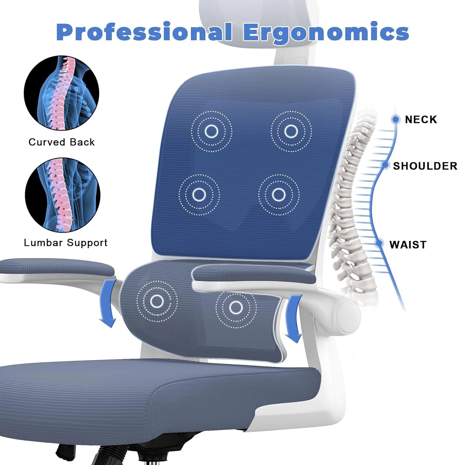 naspaluro Ergonomic Office Chair with Lumbar Support, Home Office Desk Computer Chairs Adjustable Headrest and Flip-up Armrests