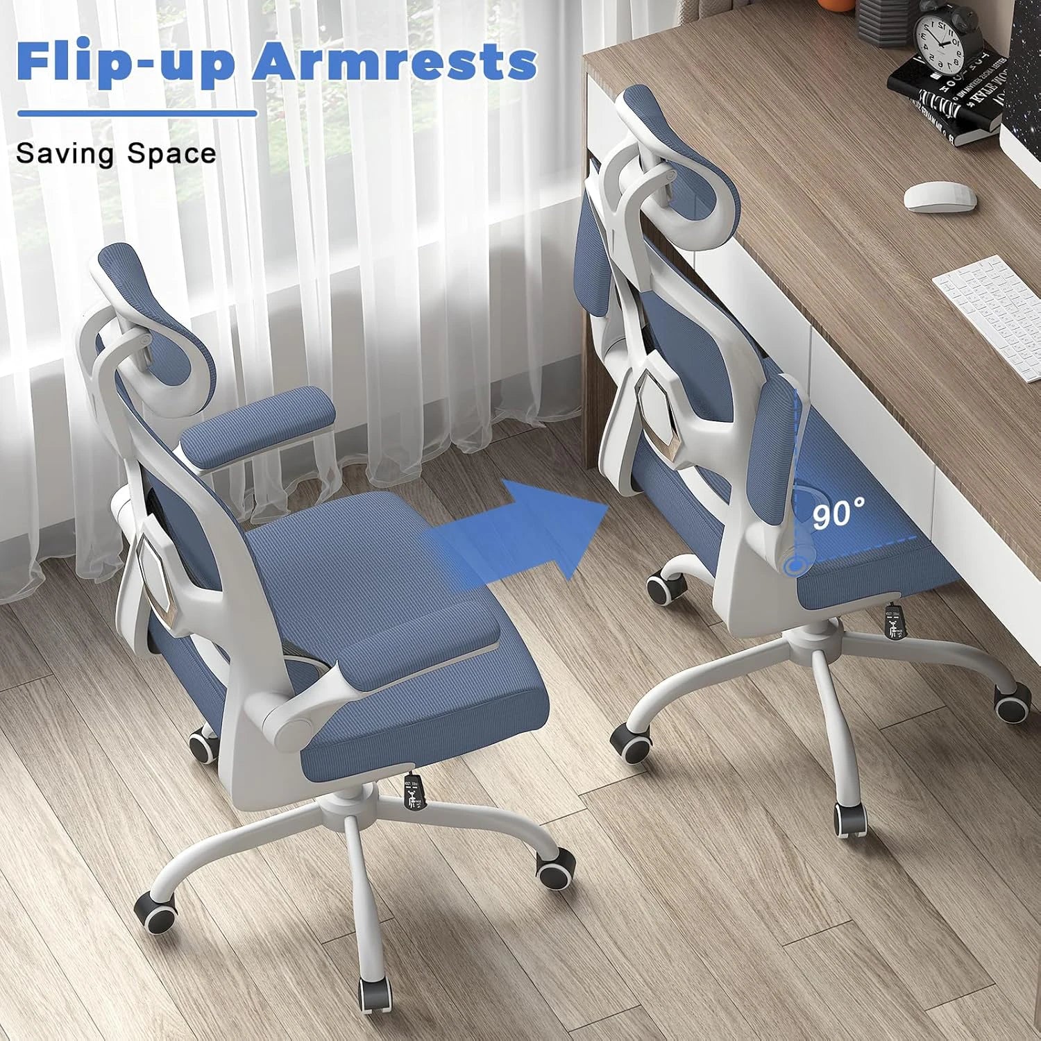 naspaluro Ergonomic Office Chair with Lumbar Support, Home Office Desk Computer Chairs Adjustable Headrest and Flip-up Armrests