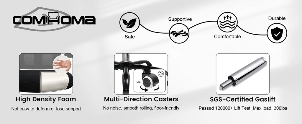 COMHOMA Office Chair with Flip-up Armrests, Ergonomic Office Desk Chair with Lumbar Support Height Adjustable Desk Chair