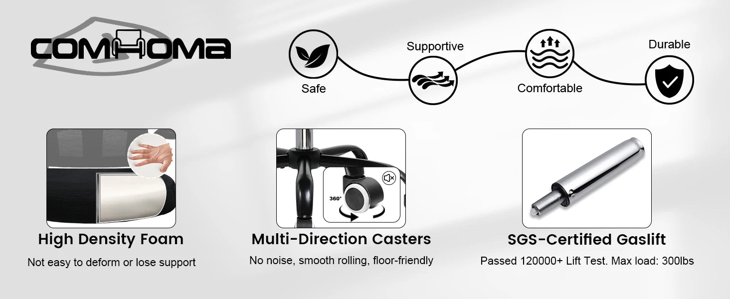 COMHOMA Office Chair with Flip-up Armrests, Ergonomic Office Desk Chair with Lumbar Support Height Adjustable Desk Chair