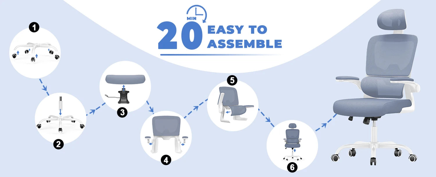 naspaluro Ergonomic Office Chair with Lumbar Support, Home Office Desk Computer Chairs Adjustable Headrest and Flip-up Armrests