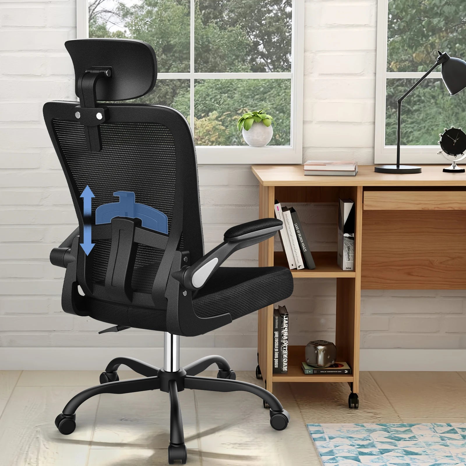 COMHOMA Office Chair with Flip-up Armrests, Ergonomic Office Desk Chair with Lumbar Support Height Adjustable Desk Chair