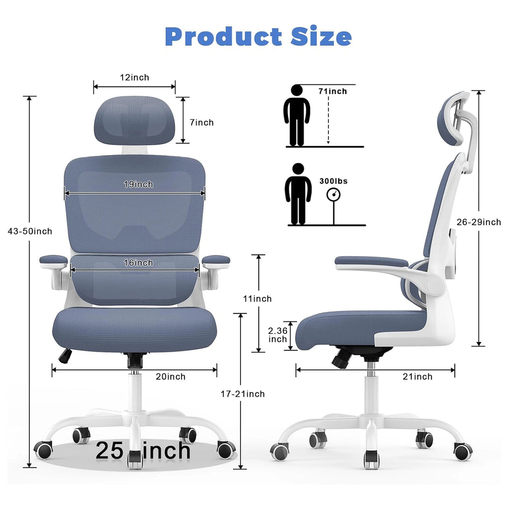 naspaluro Ergonomic Office Chair with Lumbar Support, Home Office Desk Computer Chairs Adjustable Headrest and Flip-up Armrests