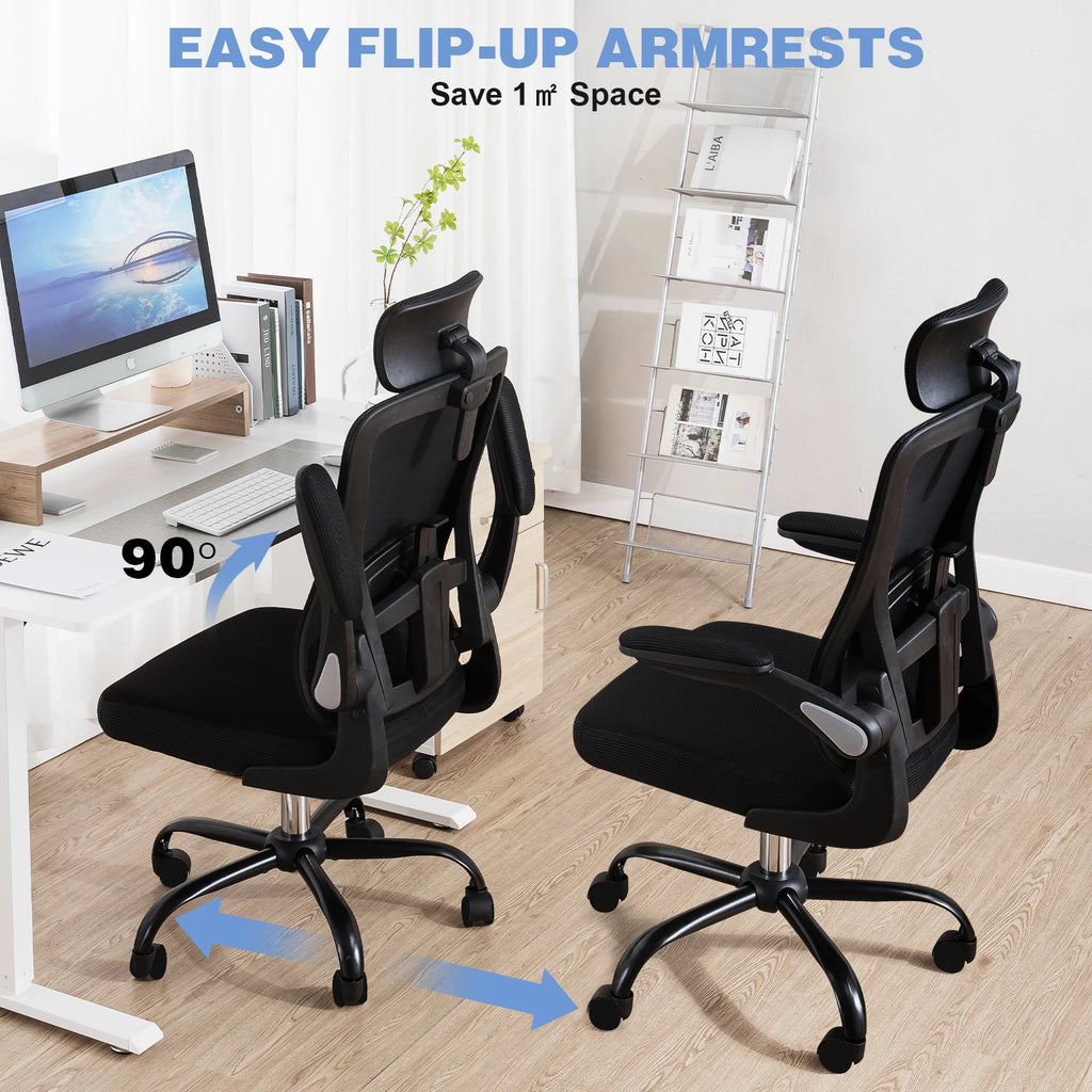 COMHOMA Office Chair with Flip-up Armrests, Ergonomic Office Desk Chair with Lumbar Support Height Adjustable Desk Chair
