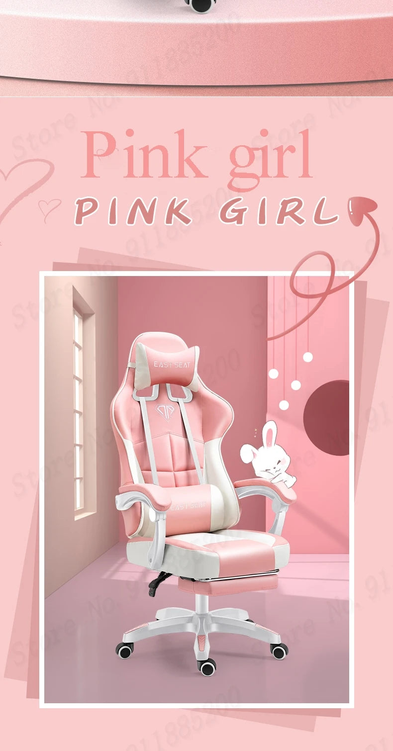 Fashion New Pink Computer Chair Office Home Girls Bedroom Lift Chair Rotating Gaming Chair Anchor Live Game Chair Reclining