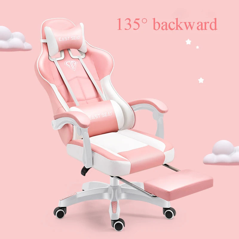 Fashion New Pink Computer Chair Office Home Girls Bedroom Lift Chair Rotating Gaming Chair Anchor Live Game Chair Reclining