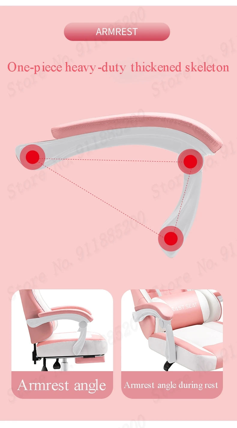 Fashion New Pink Computer Chair Office Home Girls Bedroom Lift Chair Rotating Gaming Chair Anchor Live Game Chair Reclining