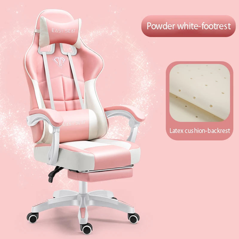Fashion New Pink Computer Chair Office Home Girls Bedroom Lift Chair Rotating Gaming Chair Anchor Live Game Chair Reclining