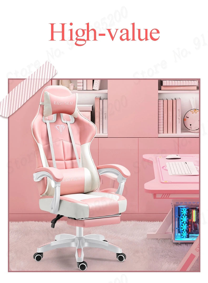 Fashion New Pink Computer Chair Office Home Girls Bedroom Lift Chair Rotating Gaming Chair Anchor Live Game Chair Reclining