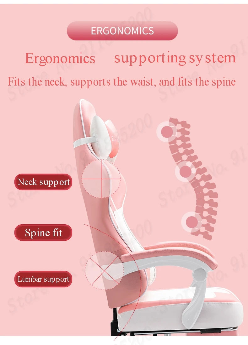 Fashion New Pink Computer Chair Office Home Girls Bedroom Lift Chair Rotating Gaming Chair Anchor Live Game Chair Reclining