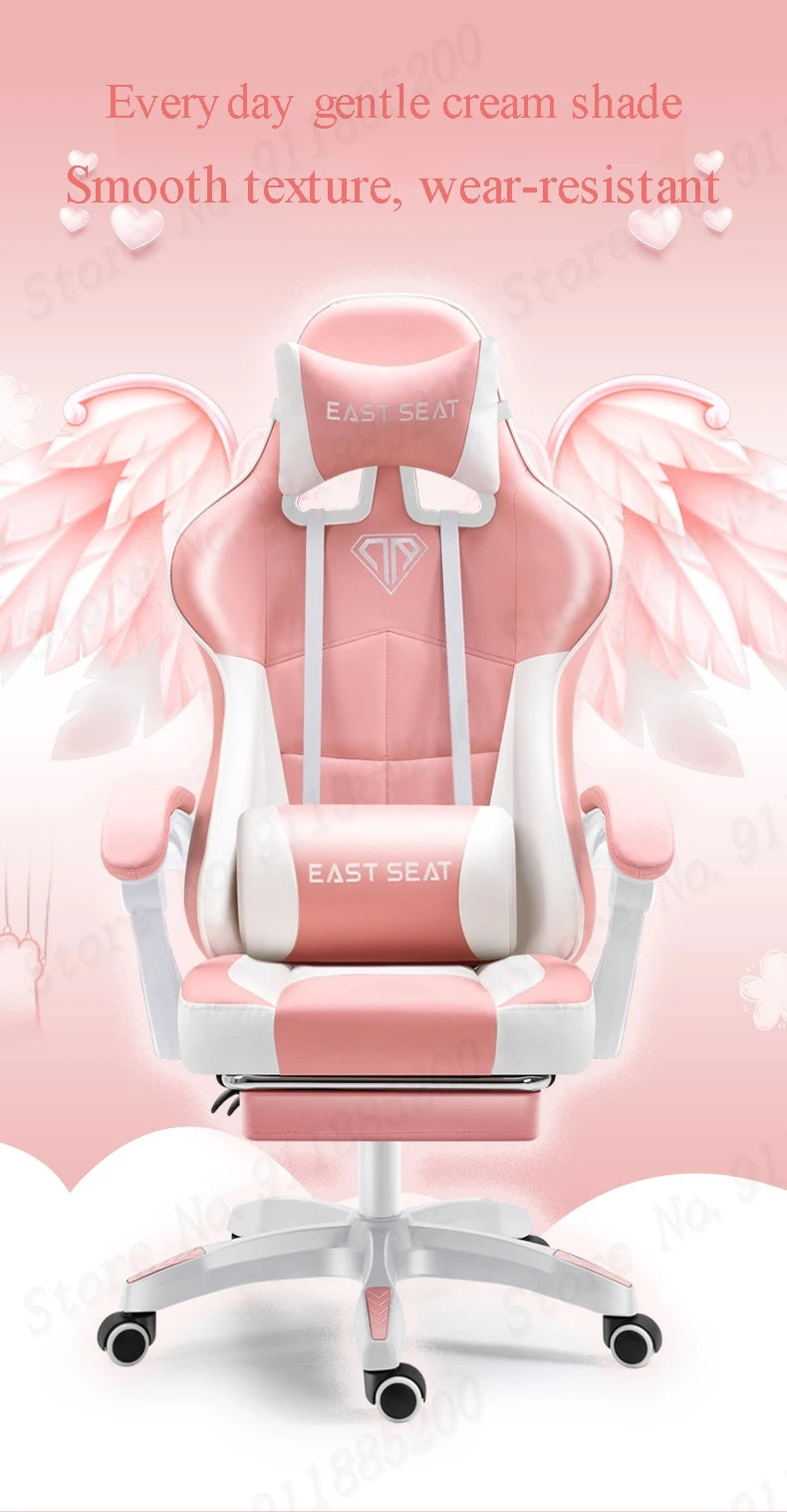 Fashion New Pink Computer Chair Office Home Girls Bedroom Lift Chair Rotating Gaming Chair Anchor Live Game Chair Reclining