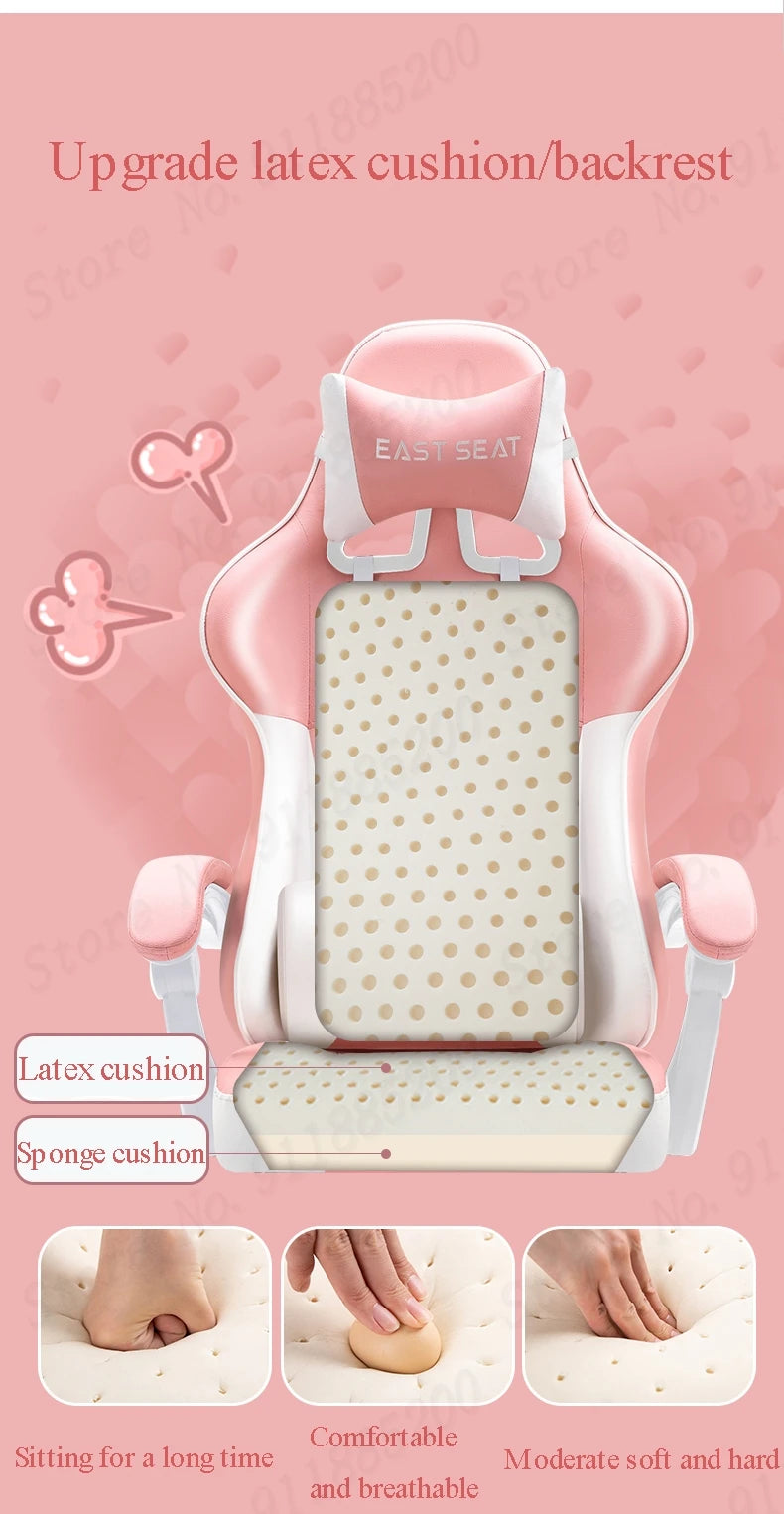Fashion New Pink Computer Chair Office Home Girls Bedroom Lift Chair Rotating Gaming Chair Anchor Live Game Chair Reclining