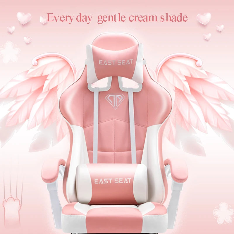 Fashion New Pink Computer Chair Office Home Girls Bedroom Lift Chair Rotating Gaming Chair Anchor Live Game Chair Reclining