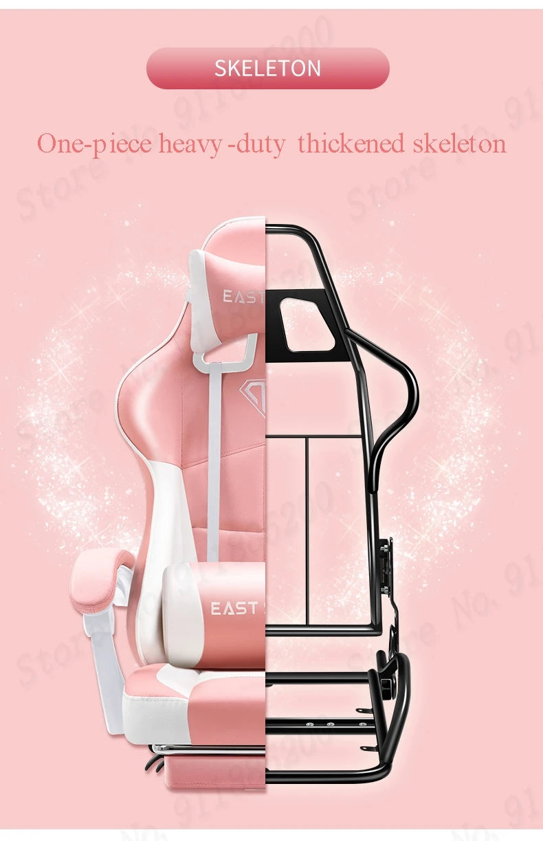 Fashion New Pink Computer Chair Office Home Girls Bedroom Lift Chair Rotating Gaming Chair Anchor Live Game Chair Reclining