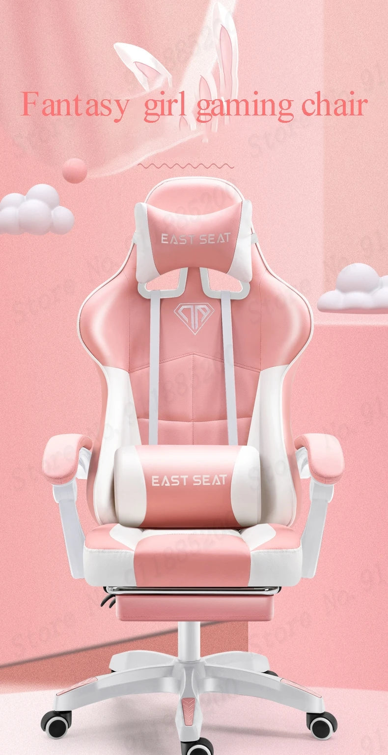 Fashion New Pink Computer Chair Office Home Girls Bedroom Lift Chair Rotating Gaming Chair Anchor Live Game Chair Reclining