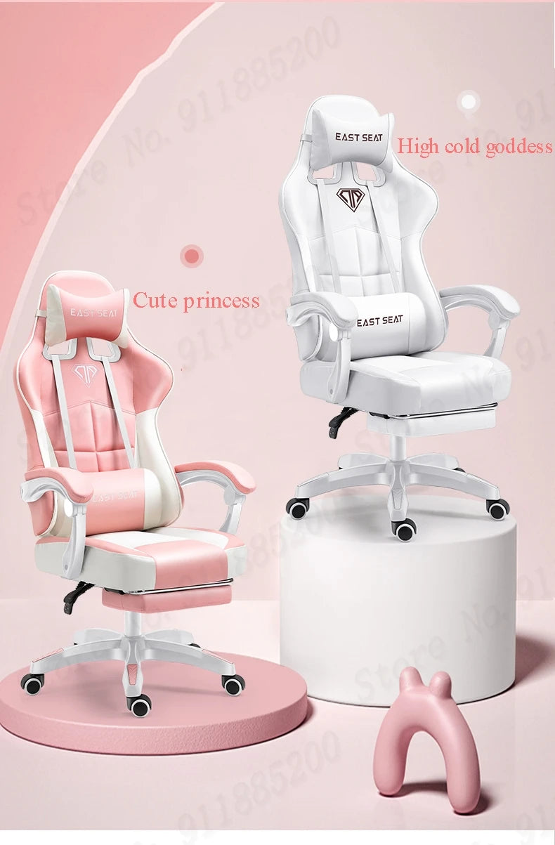 Fashion New Pink Computer Chair Office Home Girls Bedroom Lift Chair Rotating Gaming Chair Anchor Live Game Chair Reclining