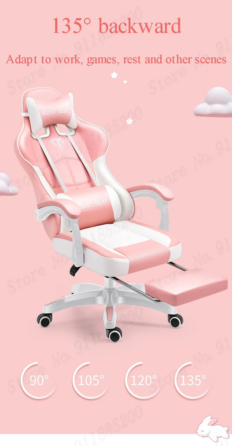 Fashion New Pink Computer Chair Office Home Girls Bedroom Lift Chair Rotating Gaming Chair Anchor Live Game Chair Reclining