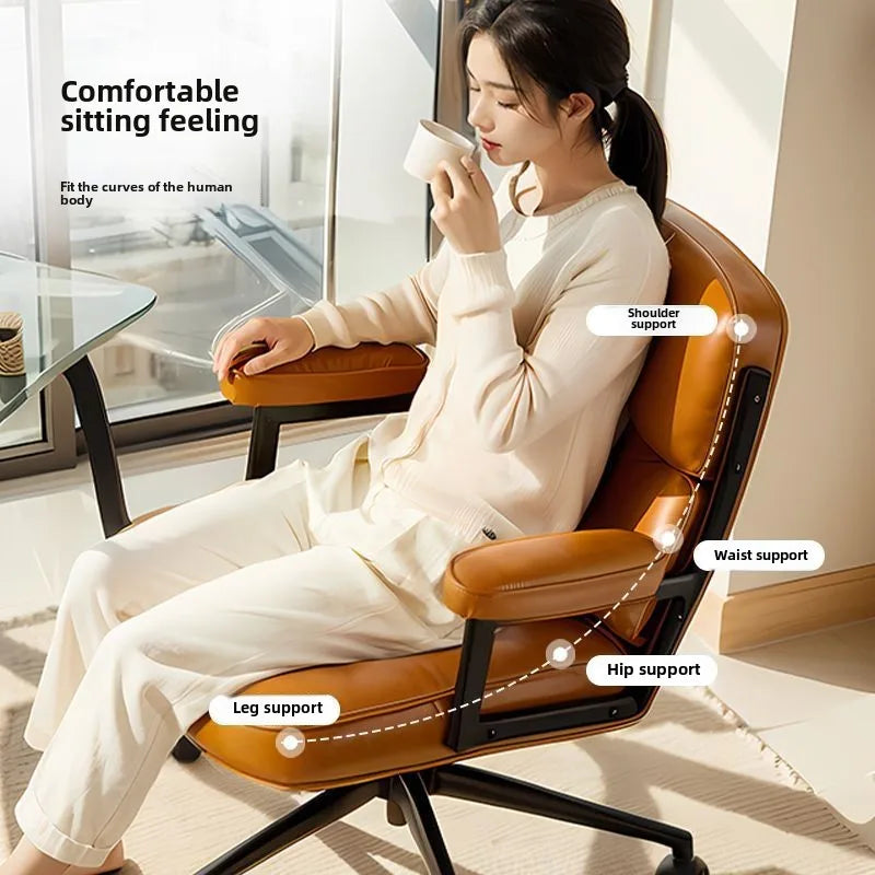 Retro Creative Computer Chair Comfortable Office Home Leather Robin Chair Light Luxury Study Chairs Ergonomic Seat Swivel Chairs
