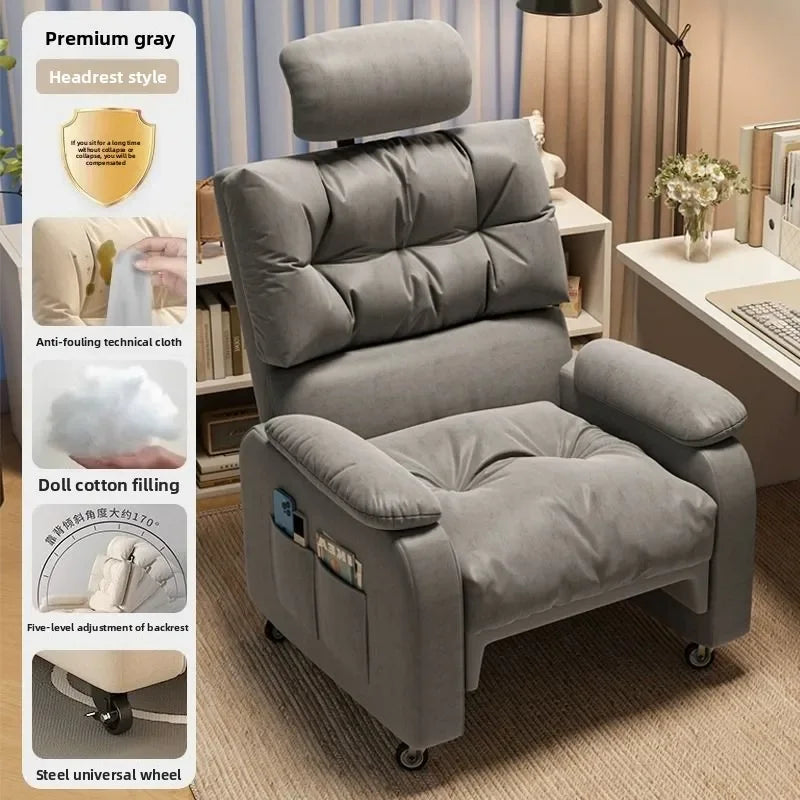 Home Comfortable Computer Chair with Headrest and Footrest, Reclining and Sitting, Movable with Wheels
