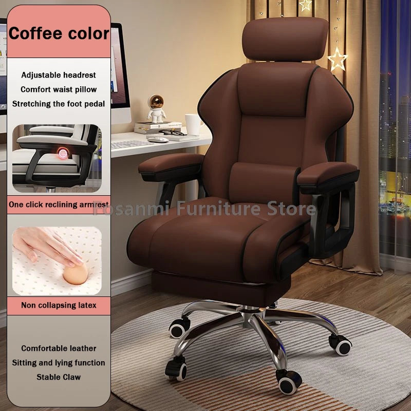Ergonomic Soft Leather Gamer Desk Chair for Home Adjustable Gaming Chair with Headrest Modern Lumbar Support Office Swivel Chair