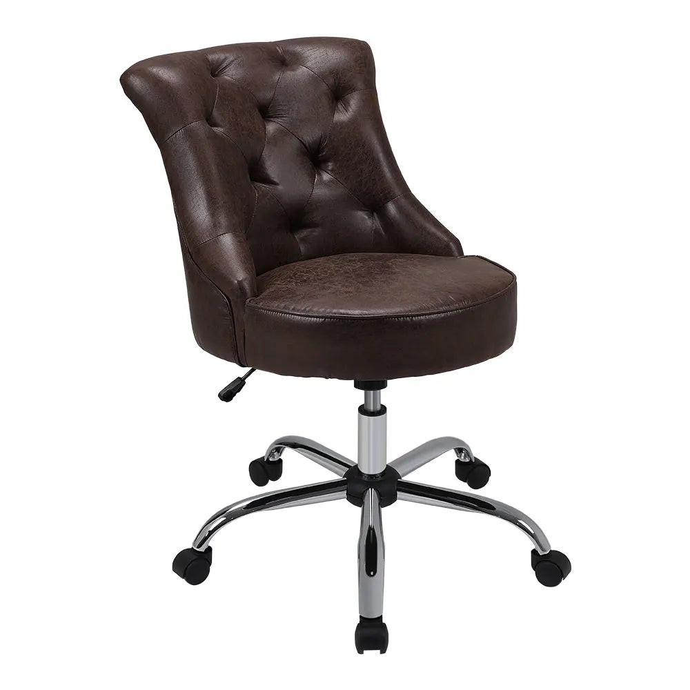Voltsify Brown Mid-Back PU Leather Buttoned Swivel Office Chair
