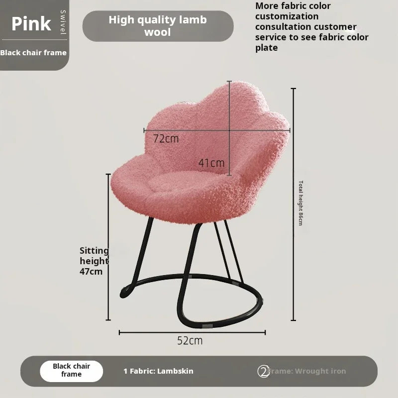 Nordic Lamb wool living room chairs INS luxury swivel soft Armchair bedroom reading makeup vanity Backrest Stool home furniture
