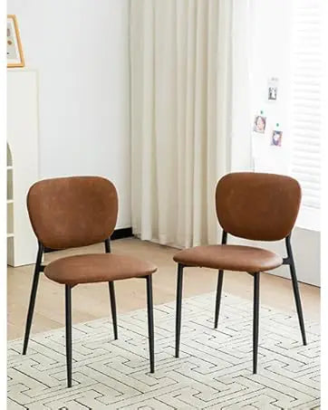 Faux Leather Rattan Side Accent Chairs with Chrome Legs,Modern Mid Century Designed Chairs for Dining,Living Room,Kitchen Chairs