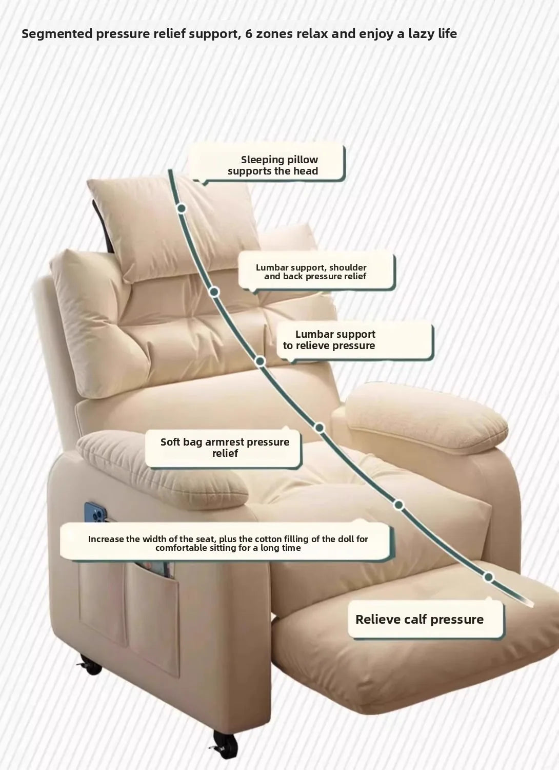 Home Comfortable Computer Chair with Headrest and Footrest, Reclining and Sitting, Movable with Wheels