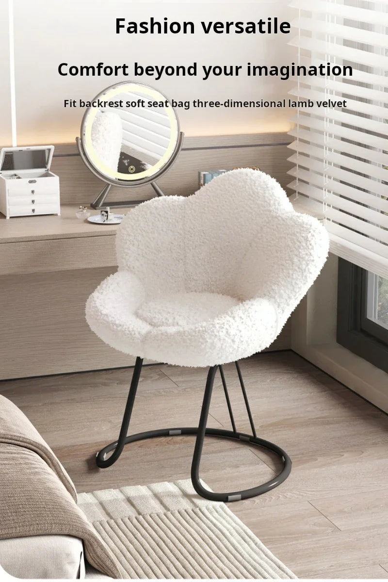 Nordic Lamb wool living room chairs INS luxury swivel soft Armchair bedroom reading makeup vanity Backrest Stool home furniture