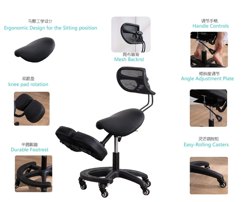 Ergonomic Kneeling Chair for Home Office Swivel Lift Student Study Stool Computer Task Chair to Improve Sitting Posture