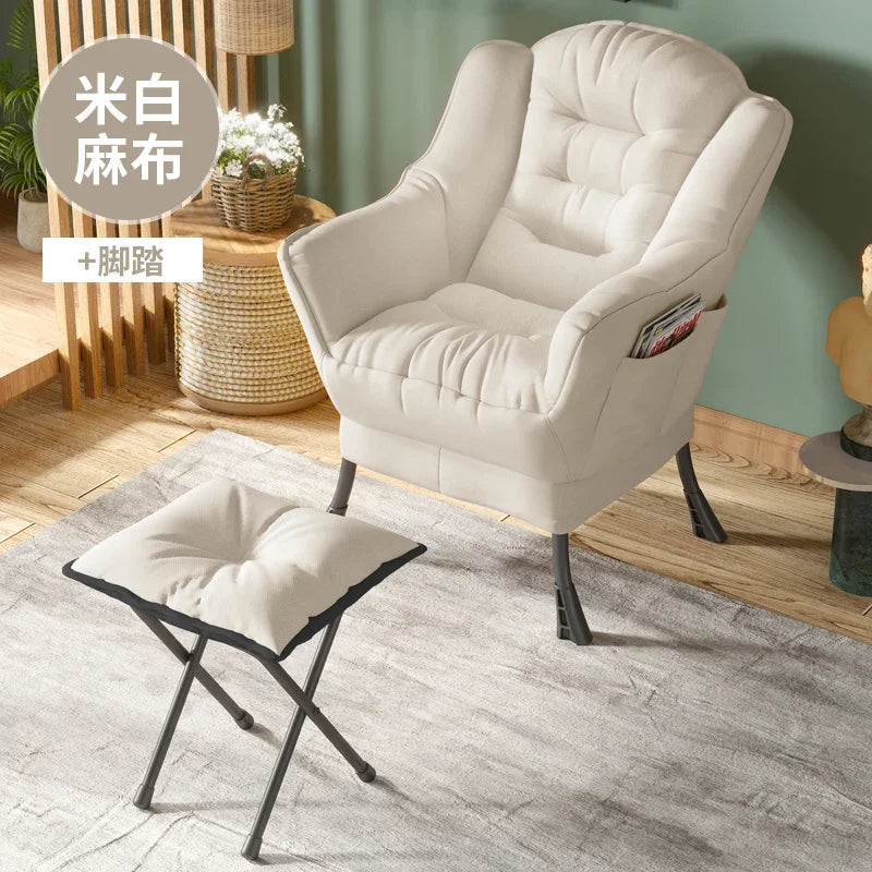 Sofa Chair Home Recreational Computer Chair Balcony Reclining Chair Backrest Small Sofa Chairs Washable  Cotton and Linen