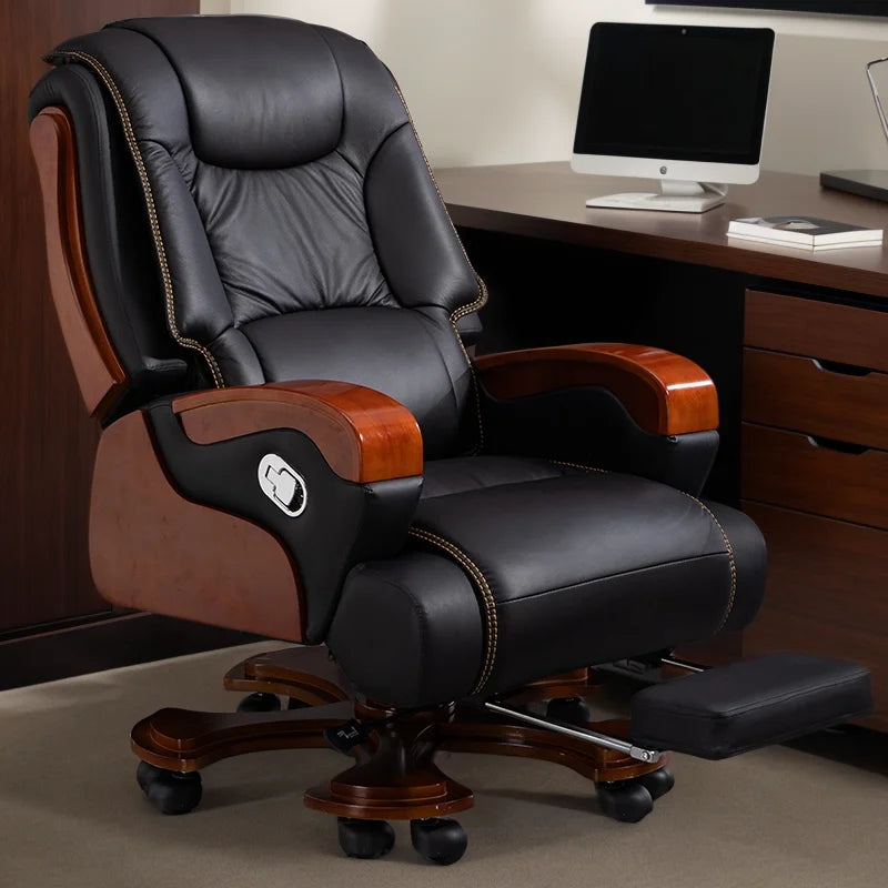 Real leather reclining boss chair, high-end office business class chair, comfortable sitting massage office seat Game