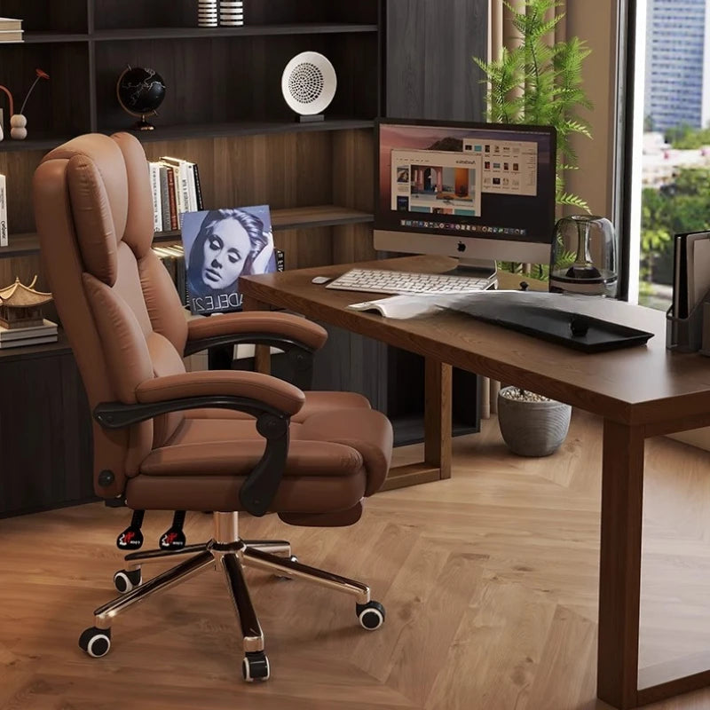 Roller Leather Office Chair Adjustable Leg Rest Foot Study Office Chair Comfy Ergonomical Cadeira De Escritorios Room Furniture
