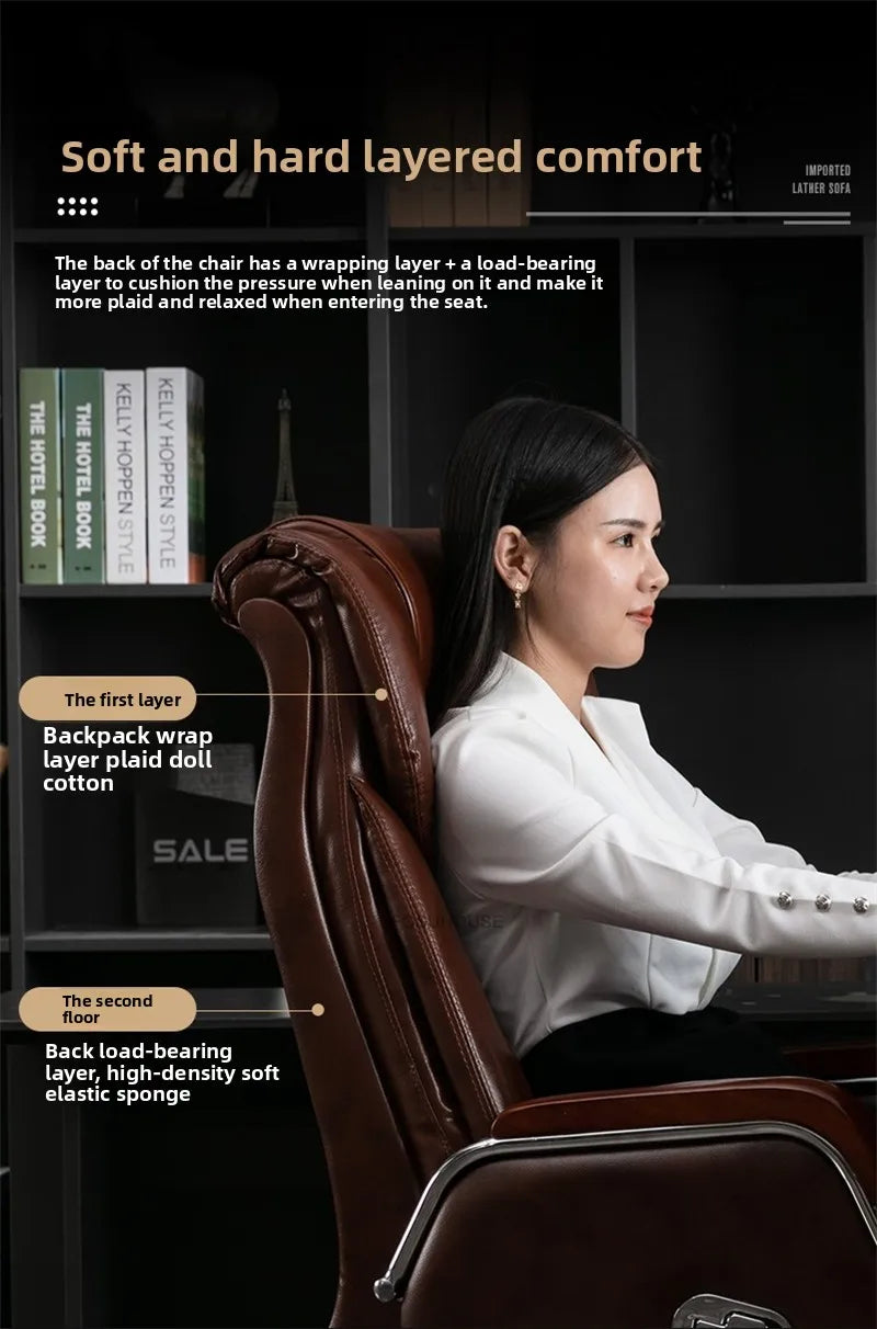 Comfortable Leather Back Boss Chair for Office Furniture Nordic Leisure Swivel Office Chairs Simple Student Computer Gamer Chair