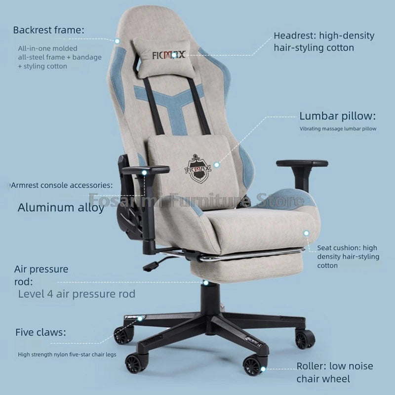 Tech Fabric Adjustable Modern Gamer Computer Chair with Headrest Recline Office Desk Chair Ergonomic Home Wide Seat Gaming Chair