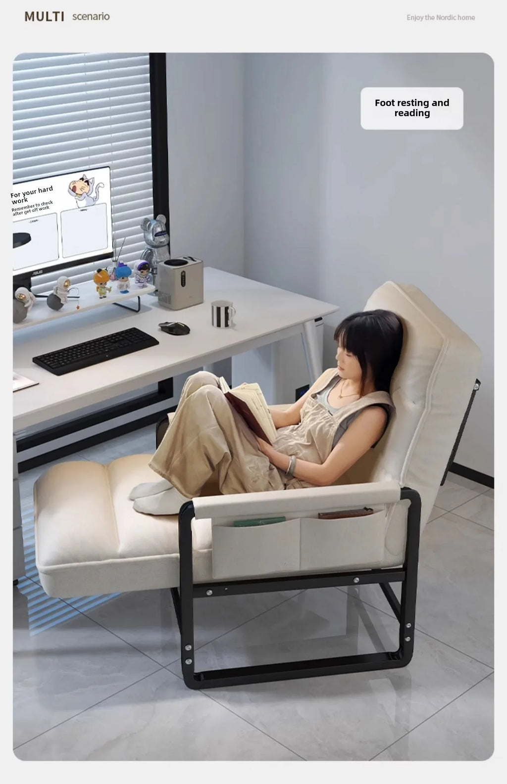 Reclining chair office lunch break folding chair computer chair can sit and lie down dual-purpose lazy sofa chair with backrest
