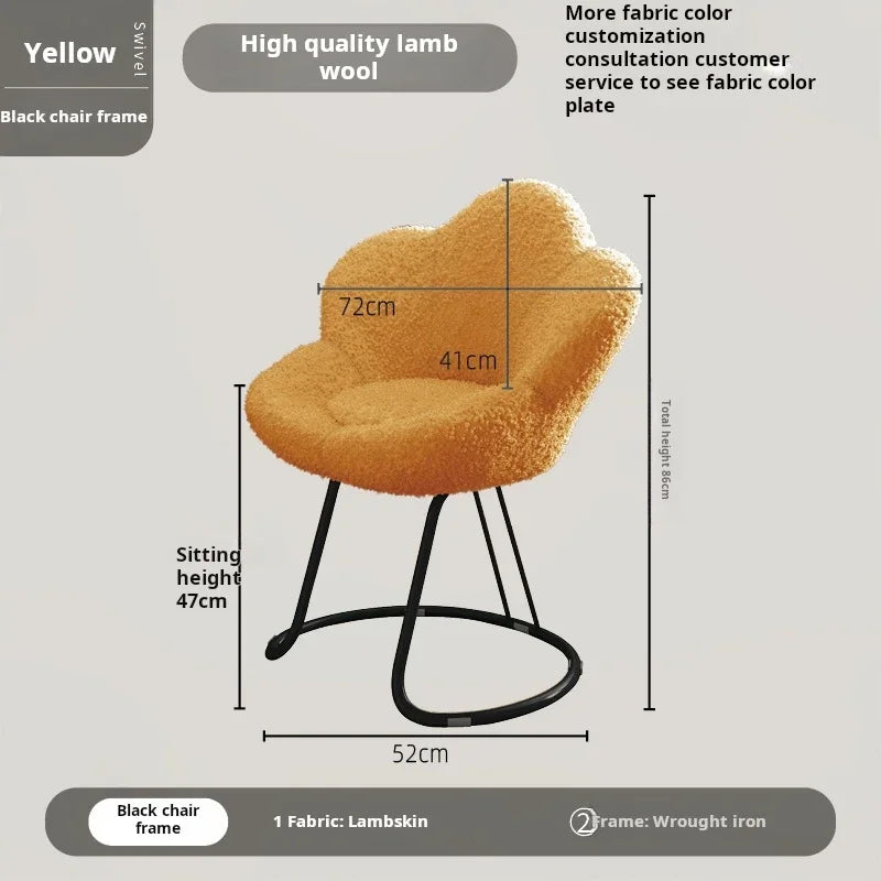 Nordic Lamb wool living room chairs INS luxury swivel soft Armchair bedroom reading makeup vanity Backrest Stool home furniture
