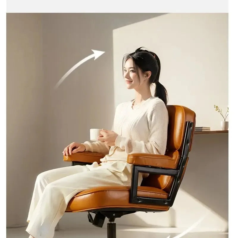 Retro Creative Computer Chair Comfortable Office Home Leather Robin Chair Light Luxury Study Chairs Ergonomic Seat Swivel Chairs