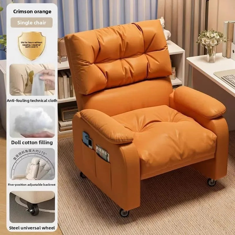 Home Comfortable Computer Chair with Headrest and Footrest, Reclining and Sitting, Movable with Wheels