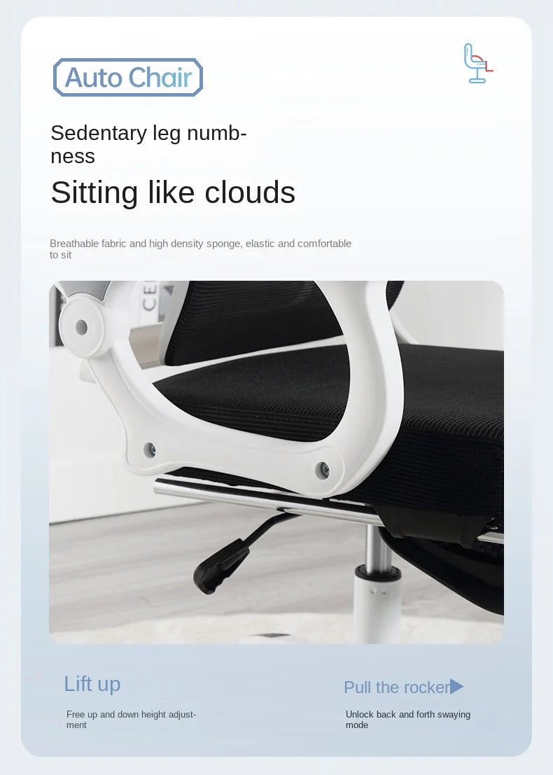 Olevo Wooden Ergonomic Chair Dormitory Movable Rotating Study Chair Office Sitting Comfortable Lying Waist Support Office Chair